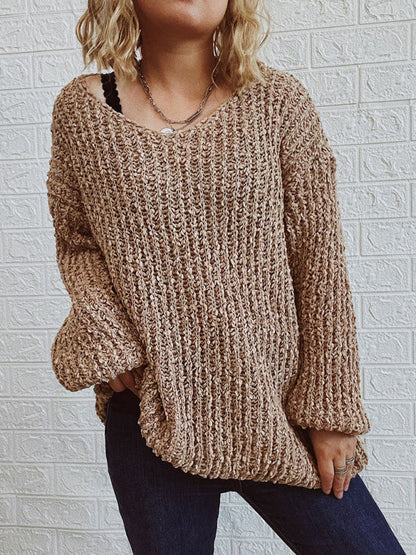 V-Neck Drop-Shoulder Sleeve Knit Sweater Sweater