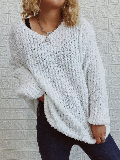 V-Neck Drop-Shoulder Sleeve Knit Sweater Sweater