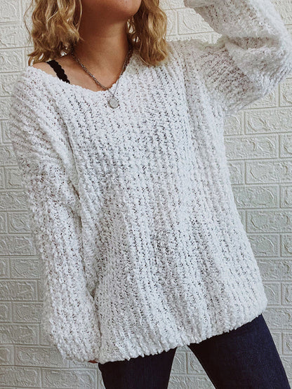 V-Neck Drop-Shoulder Sleeve Knit Sweater Sweater