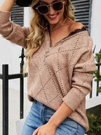 Sweater Loose Short Zipper Sexy Lace V Neck Fashion Sexy Top Women's Dress
