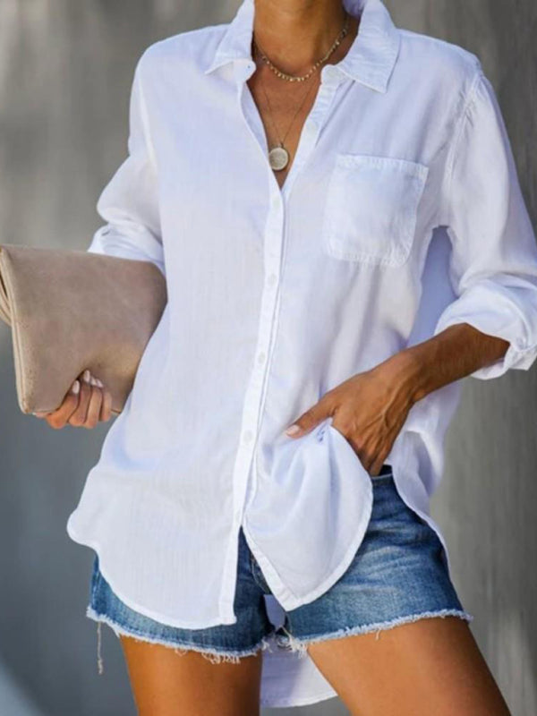 Women's Shirt Solid Color Large Size Casual Loose Breasted Shirt Women's Clothes