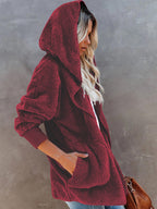 Women's Long Sleeve Jacket Casual Hooded Solid Color Cardigan Plush Women