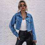 Ladies Fashion Loose Cropped Denim Jacket
