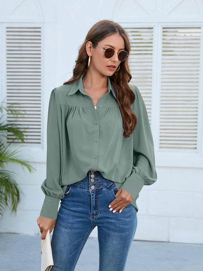 Spring and autumn new chiffon shirt women's shirt pleated long-sleeved top