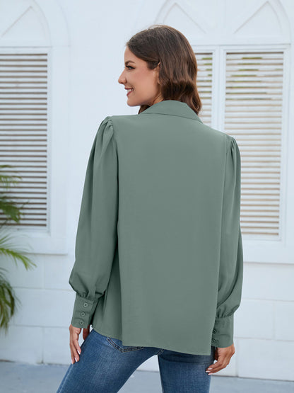 Spring and autumn new chiffon shirt women's shirt pleated long-sleeved top