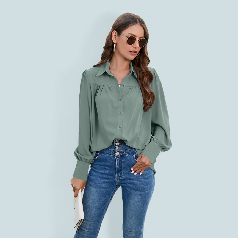 Spring and autumn new chiffon shirt women's shirt pleated long-sleeved top