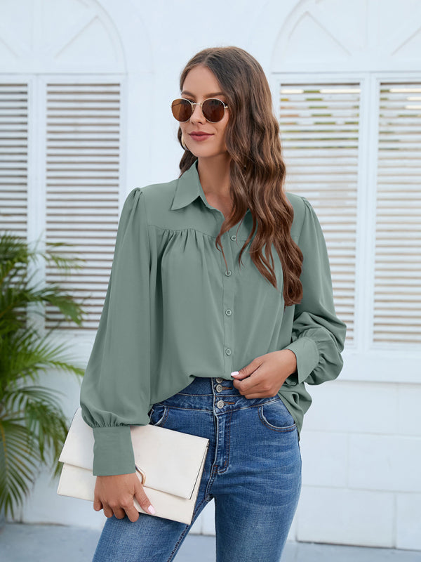 Spring and autumn new chiffon shirt women's shirt pleated long-sleeved top