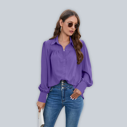 Spring and autumn new chiffon shirt women's shirt pleated long-sleeved top