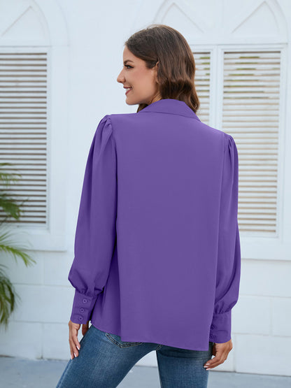 Spring and autumn new chiffon shirt women's shirt pleated long-sleeved top
