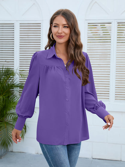 Spring and autumn new chiffon shirt women's shirt pleated long-sleeved top