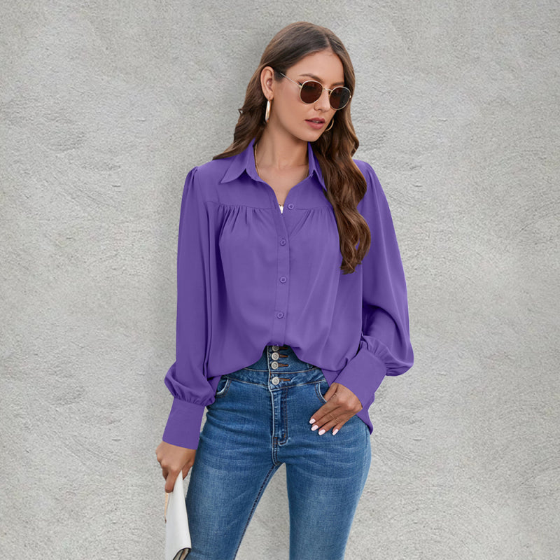 Spring and autumn new chiffon shirt women's shirt pleated long-sleeved top