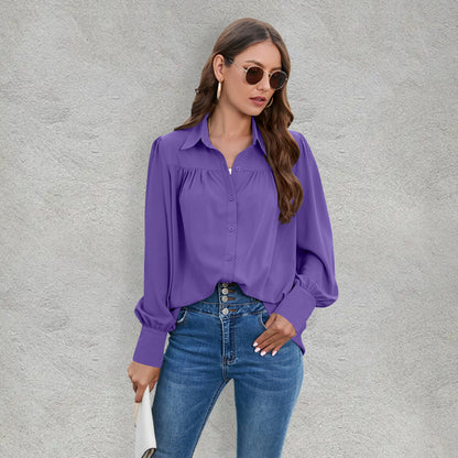 Spring and autumn new chiffon shirt women's shirt pleated long-sleeved top