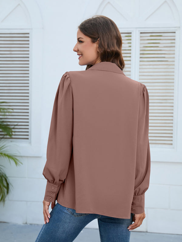 Spring and autumn new chiffon shirt women's shirt pleated long-sleeved top