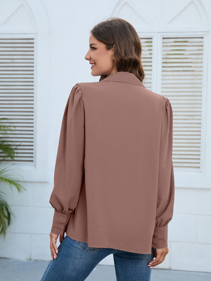 Spring and autumn new chiffon shirt women's shirt pleated long-sleeved top