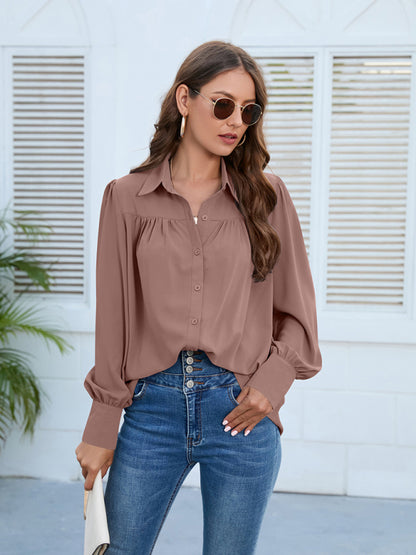 Spring and autumn new chiffon shirt women's shirt pleated long-sleeved top