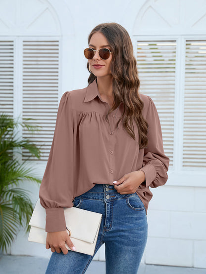Spring and autumn new chiffon shirt women's shirt pleated long-sleeved top
