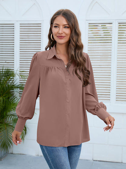 Spring and autumn new chiffon shirt women's shirt pleated long-sleeved top