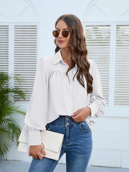 Spring and autumn new chiffon shirt women's shirt pleated long-sleeved top