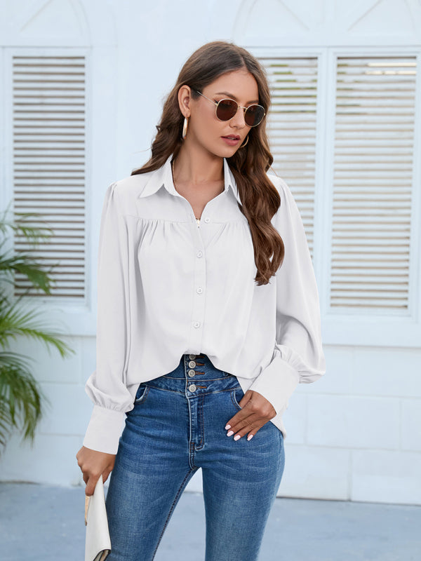 Spring and autumn new chiffon shirt women's shirt pleated long-sleeved top