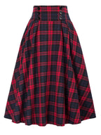 News Button Waist Swing Skirt Plaid Skirt Wool Swing Skirt