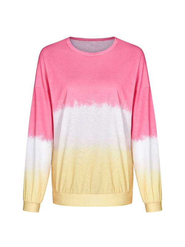 Women's Sweatshirt New Top Rainbow Gradient Printed Long Sleeve Sweatshirt