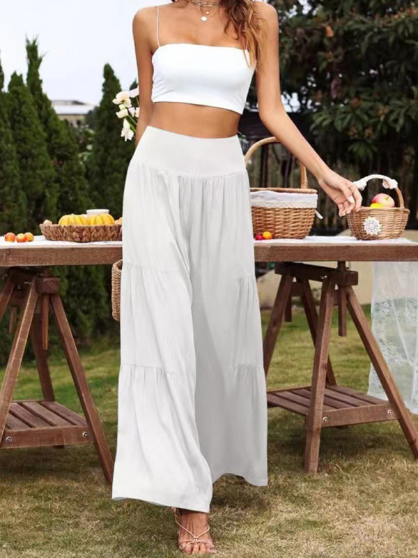 Casual wide-leg cotton and linen high-waist loose trousers for women