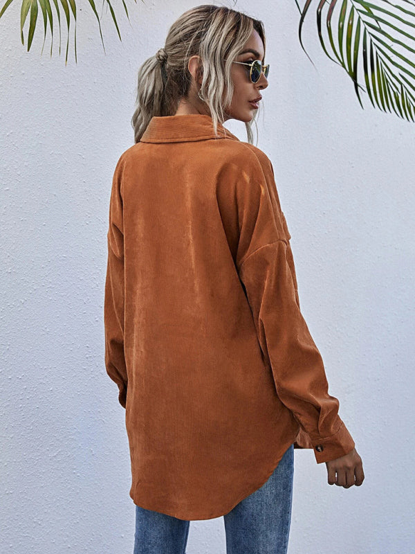 Corduroy Shirt Lapel Long Sleeve Loose Casual Jacket