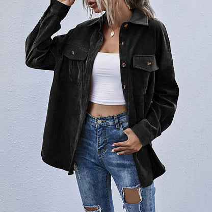 Corduroy Shirt Lapel Long Sleeve Loose Casual Jacket