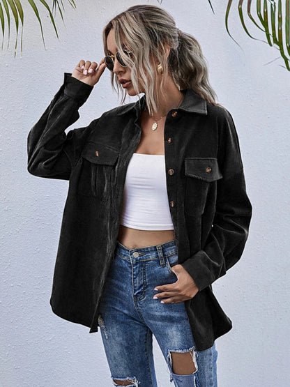 Corduroy Shirt Lapel Long Sleeve Loose Casual Jacket