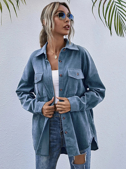 Corduroy Shirt Lapel Long Sleeve Loose Casual Jacket