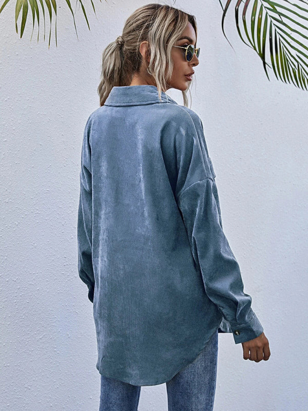 Corduroy Shirt Lapel Long Sleeve Loose Casual Jacket