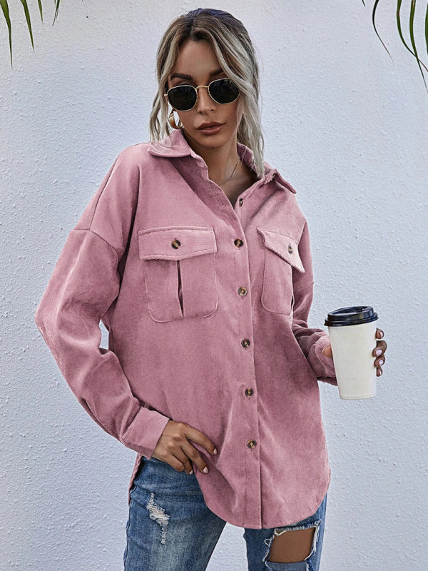 Corduroy Shirt Lapel Long Sleeve Loose Casual Jacket