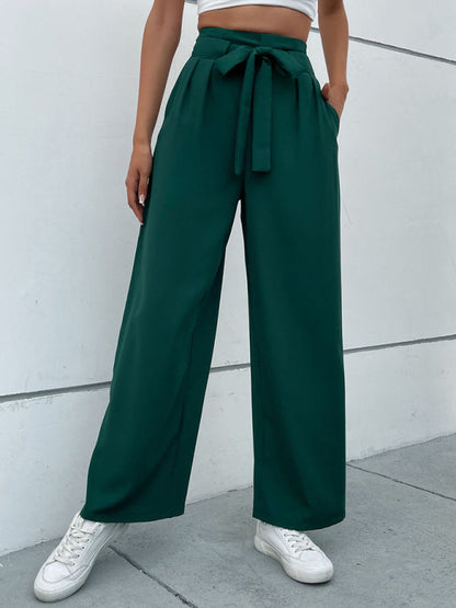 Women's casual commuting lace-up wide-leg pants