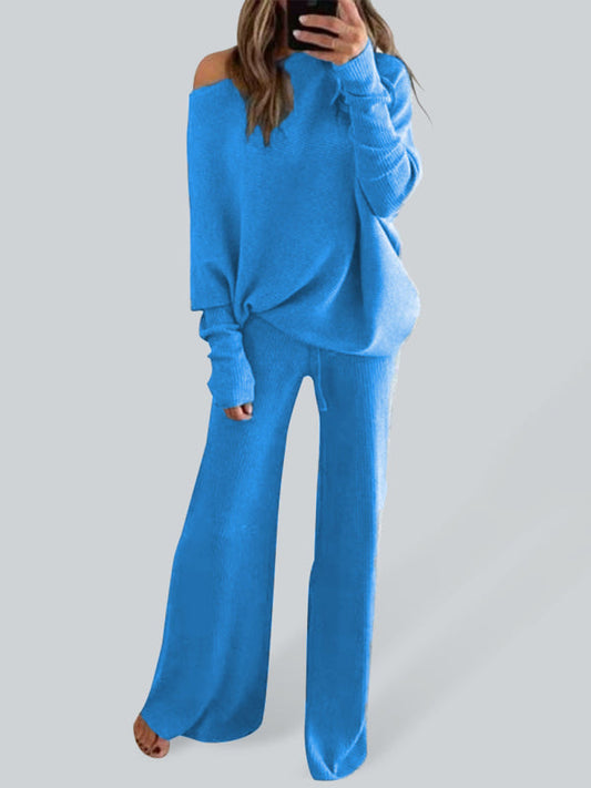 Women's Solid Color Casual Solid Color Off Shoulder Knit Suit