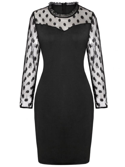 Women's polka dot mesh long-sleeved lace dress