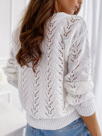 Women's sweater solid color hollow V-neck sweater is casual and comfortable