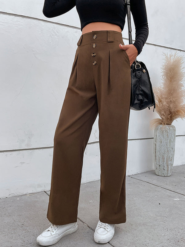 Women's casual all-match commuter wide-leg button-up trousers