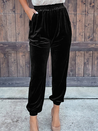 Women's Solid color elasticated waist casual pants