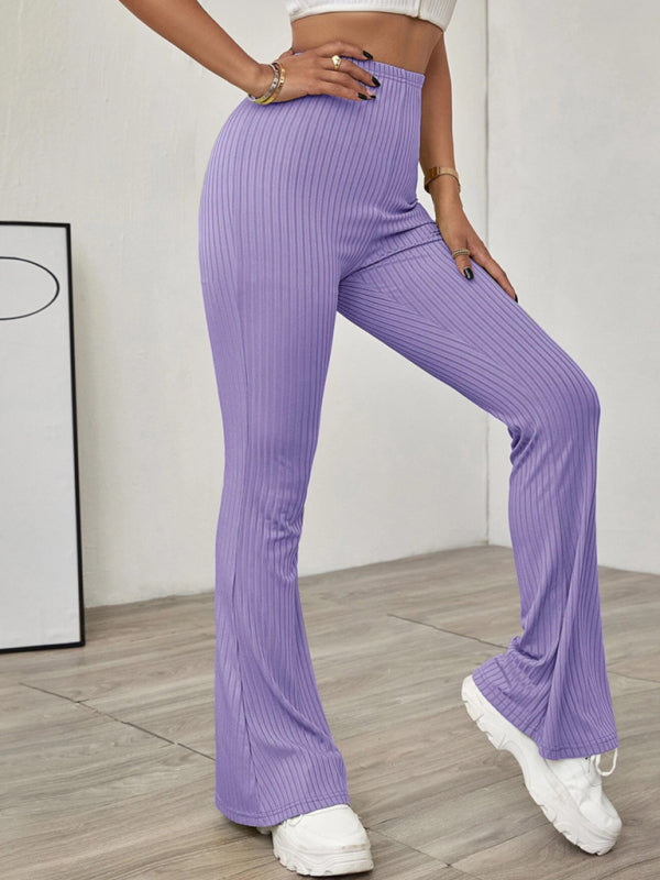 Women's Knitted High Waist Flared Casual Trousers