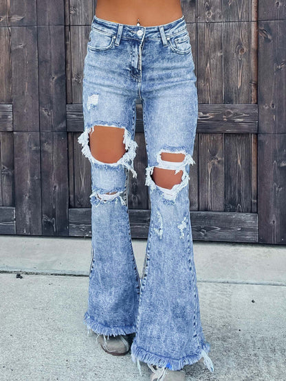 New women's ripped tassel flared jeans
