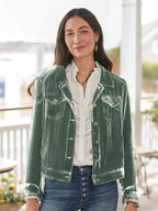 Women's Gold Velvet Cropped Cargo Jacket