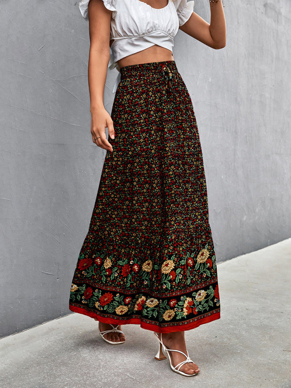 New casual holiday high waist floral long skirt