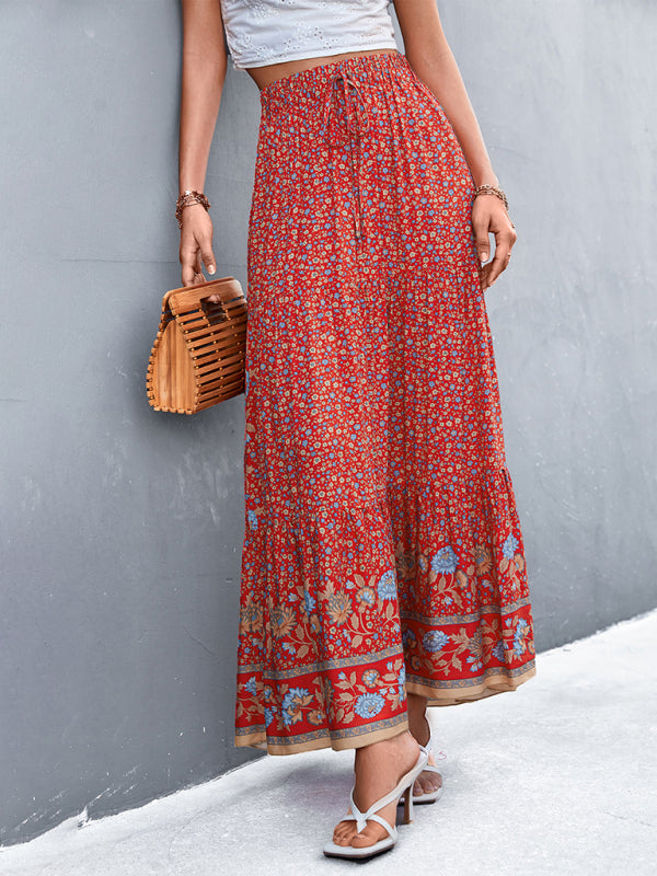 New casual holiday high waist floral long skirt