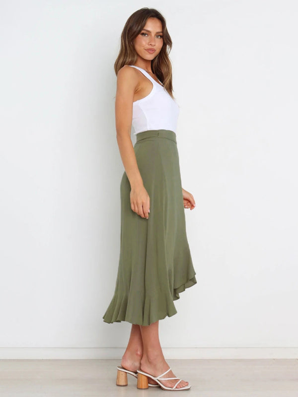 One Piece Tie Long Skirt Irregular Cover Hip Solid Color Skirt