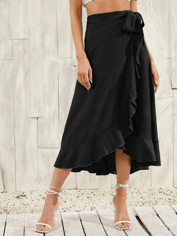 One Piece Tie Long Skirt Irregular Cover Hip Solid Color Skirt