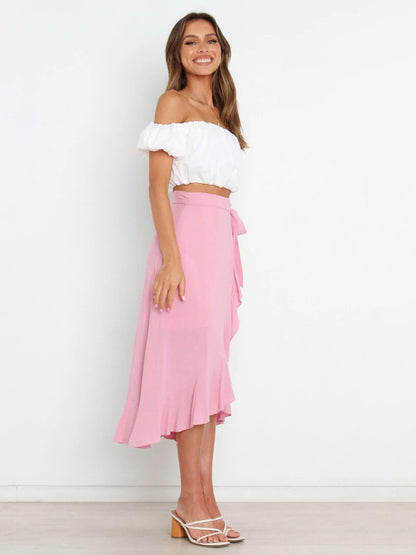 One Piece Tie Long Skirt Irregular Cover Hip Solid Color Skirt