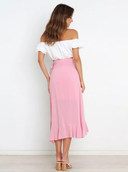 One Piece Tie Long Skirt Irregular Cover Hip Solid Color Skirt