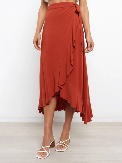 One Piece Tie Long Skirt Irregular Cover Hip Solid Color Skirt