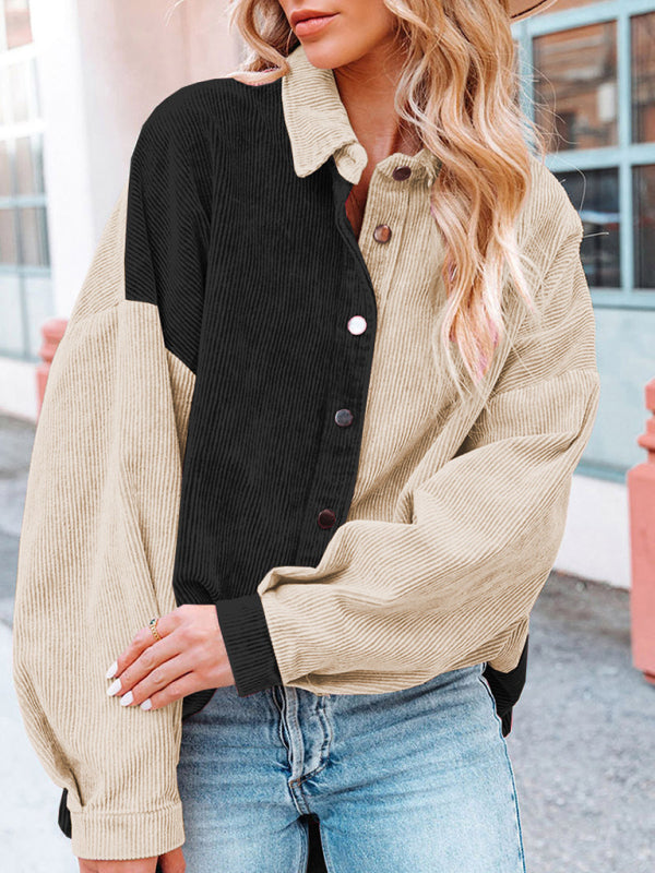 Color matching corduroy foreign trade cross-border loose shirt jacket women
