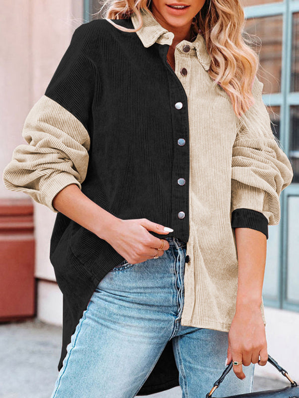 Color matching corduroy foreign trade cross-border loose shirt jacket women